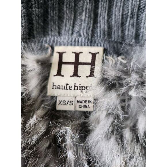HAUTE HIPPIE Gray Rabbit Fur Wool Open Front Sweater Cardigan XS/S Pre-owned - Picture 7 of 9